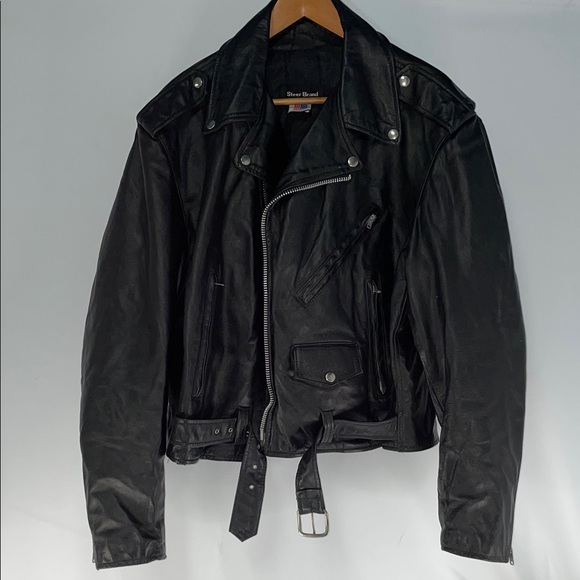 Steer Brand Other - VINTAGE STEER BRAND GENUINE LEATHER MOTORCYCLE JACKET FTL-01-065